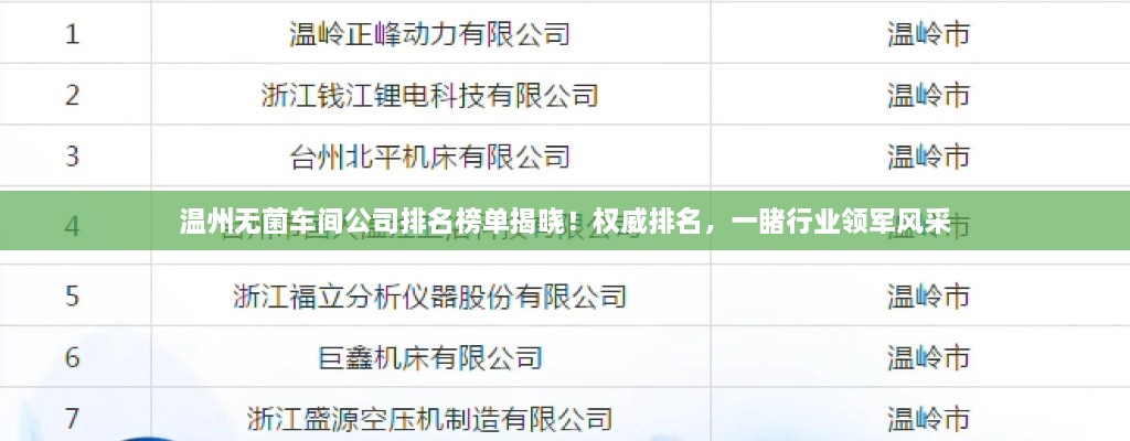 溫州無菌車間公司排名榜單揭曉！權(quán)威排名，一睹行業(yè)領(lǐng)軍風(fēng)采