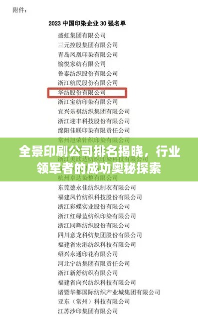 全景印刷公司排名揭曉，行業(yè)領(lǐng)軍者的成功奧秘探索